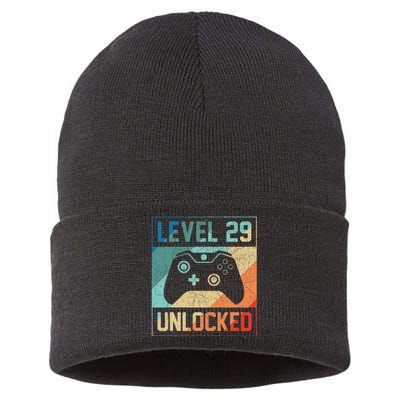 Level 29 Unlocked Video Gamer 29th Birthday Gifts Sustainable Knit Beanie