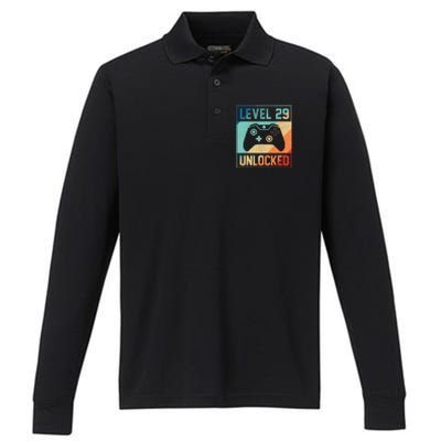 Level 29 Unlocked Video Gamer 29th Birthday Gifts Tee Performance Long Sleeve Polo