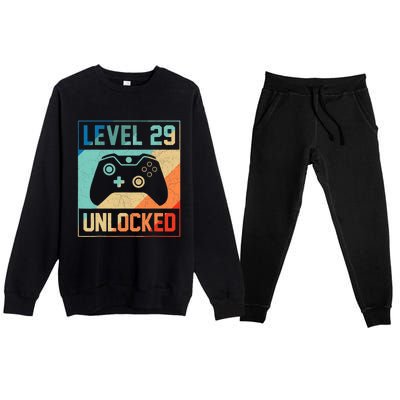 Level 29 Unlocked Video Gamer 29th Birthday Gifts Tee Premium Crewneck Sweatsuit Set