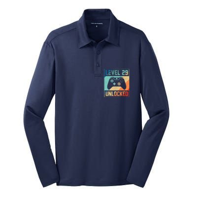 Level 29 Unlocked Video Gamer 29th Birthday Gifts Tee Silk Touch Performance Long Sleeve Polo