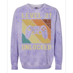 Level 21 Unlocked Birthday Decoration Funny Video Gamer Gift Colorblast Crewneck Sweatshirt