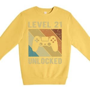 Level 21 Unlocked Birthday Decoration Funny Video Gamer Gift Premium Crewneck Sweatshirt