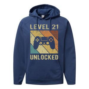 Level 21 Unlocked Birthday Decoration Funny Video Gamer Gift Performance Fleece Hoodie