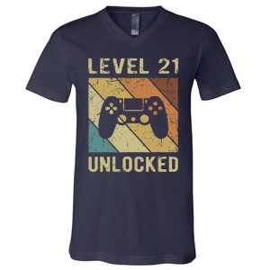 Level 21 Unlocked Birthday Decoration Funny Video Gamer Gift V-Neck T-Shirt