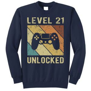 Level 21 Unlocked Birthday Decoration Funny Video Gamer Gift Tall Sweatshirt