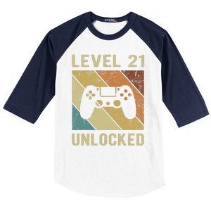 Level 21 Unlocked Birthday Decoration Funny Video Gamer Gift Baseball Sleeve Shirt