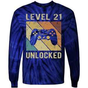 Level 21 Unlocked Birthday Decoration Funny Video Gamer Gift Tie-Dye Long Sleeve Shirt