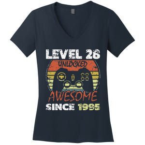 Level 28 Unlocked Awesome Since 1995 28th Birthday Gaming Women's V-Neck T-Shirt