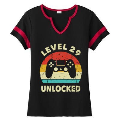 Level 29 Unlocked Funny Gaming Vintage 29th Birthday Gamer Ladies Halftime Notch Neck Tee