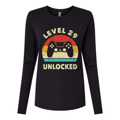 Level 29 Unlocked Funny Gaming Vintage 29th Birthday Gamer Womens Cotton Relaxed Long Sleeve T-Shirt