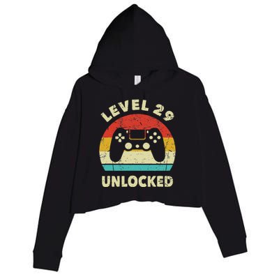 Level 29 Unlocked Funny Gaming Vintage 29th Birthday Gamer Crop Fleece Hoodie