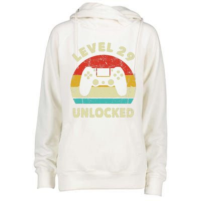 Level 29 Unlocked Funny Gaming Vintage 29th Birthday Gamer Womens Funnel Neck Pullover Hood