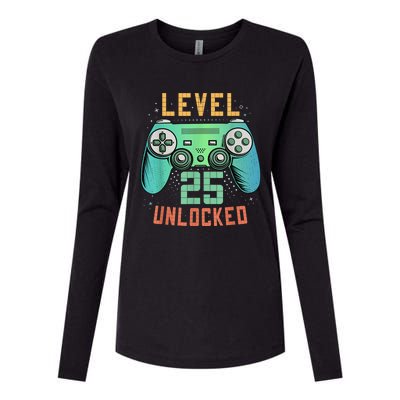 Level 25 Unlocked 25th Birthday Gamer Gifts 25 Year Old Male Womens Cotton Relaxed Long Sleeve T-Shirt