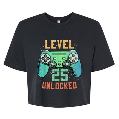 Level 25 Unlocked 25th Birthday Gamer Gifts 25 Year Old Male Bella+Canvas Jersey Crop Tee