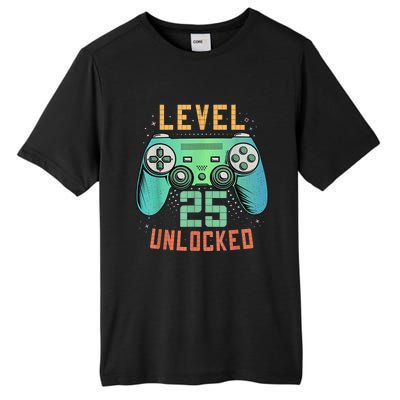 Level 25 Unlocked 25th Birthday Gamer Gifts 25 Year Old Male Tall Fusion ChromaSoft Performance T-Shirt