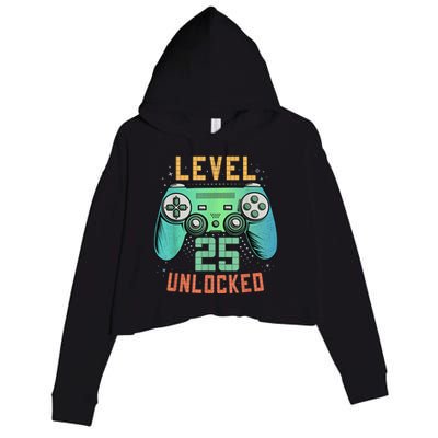 Level 25 Unlocked 25th Birthday Gamer Gifts 25 Year Old Male Crop Fleece Hoodie