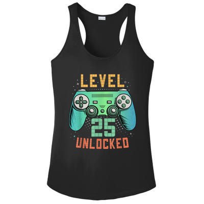 Level 25 Unlocked 25th Birthday Gamer Gifts 25 Year Old Male Ladies PosiCharge Competitor Racerback Tank