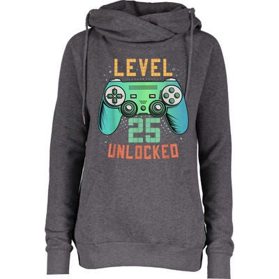 Level 25 Unlocked 25th Birthday Gamer Gifts 25 Year Old Male Womens Funnel Neck Pullover Hood