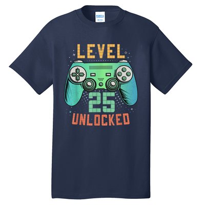 Level 25 Unlocked 25th Birthday Gamer Gifts 25 Year Old Male Tall T-Shirt