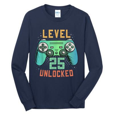 Level 25 Unlocked 25th Birthday Gamer Gifts 25 Year Old Male Tall Long Sleeve T-Shirt