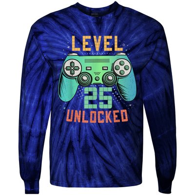 Level 25 Unlocked 25th Birthday Gamer Gifts 25 Year Old Male Tie-Dye Long Sleeve Shirt