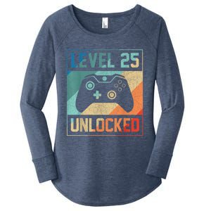 Level 25 Unlocked Shirt Video Gamer 25th Birthday Present Gifts Tee Women's Perfect Tri Tunic Long Sleeve Shirt