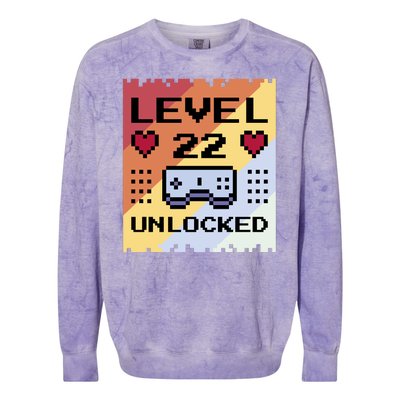 Level 22 Unlocked Birthday Colorblast Crewneck Sweatshirt