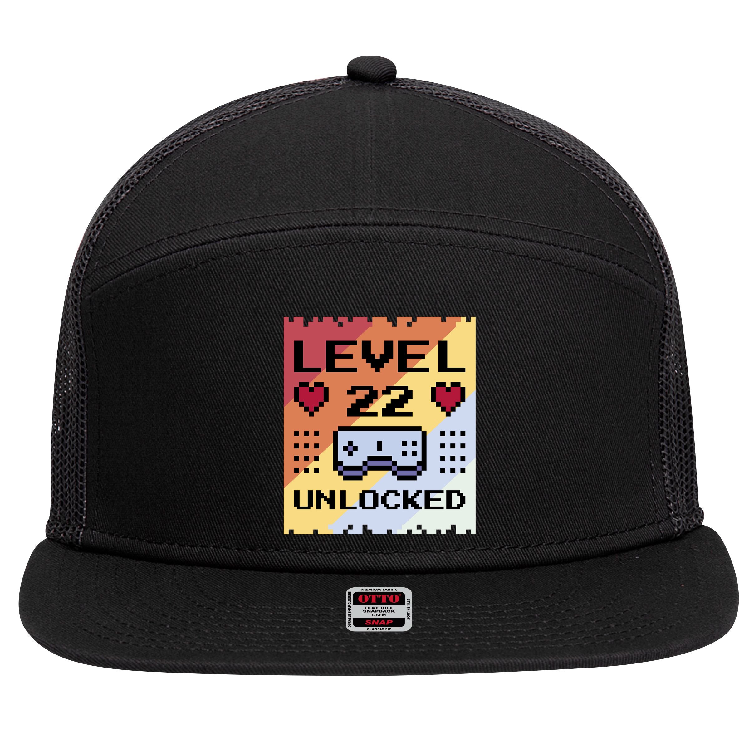 Level 22 Unlocked Birthday 7 Panel Mesh Trucker Snapback Hat
