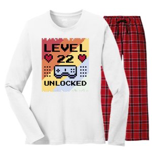 Level 22 Unlocked Birthday Women's Long Sleeve Flannel Pajama Set 