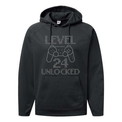 Level 24 Unlocked Gamer Birthday 24th Gaming Legend Performance Fleece Hoodie