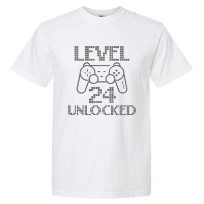 Level 24 Unlocked Gamer Birthday 24th Gaming Legend Garment-Dyed Heavyweight T-Shirt