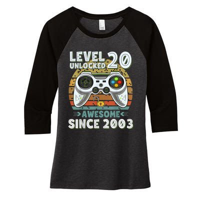 Level 20 Unlocked Awesome 2003 Funny Gamer 20th Birthday Women's Tri-Blend 3/4-Sleeve Raglan Shirt