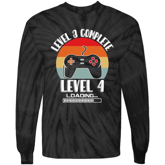 Level 3 Complete Level 4 Loading Vintage Birthday Video Game Tie-Dye Long Sleeve Shirt