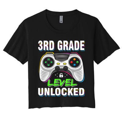 Level 3rd Grade Unlocked Back To School First Day Boy Girl Women's Crop Top Tee