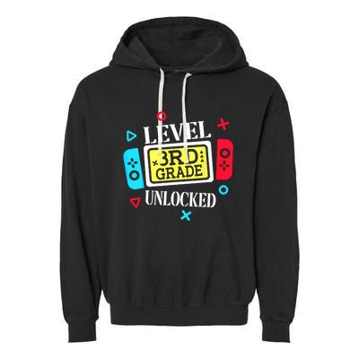 Level 3rd Grade Unlocked Third Back To School Gamer Boy Girl Garment-Dyed Fleece Hoodie