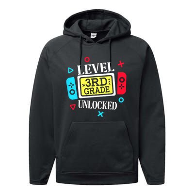 Level 3rd Grade Unlocked Third Back To School Gamer Boy Girl Performance Fleece Hoodie