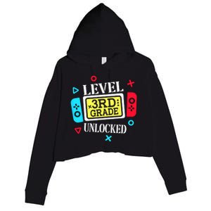 Level 3rd Grade Unlocked Third Back To School Gamer Boy Girl Crop Fleece Hoodie