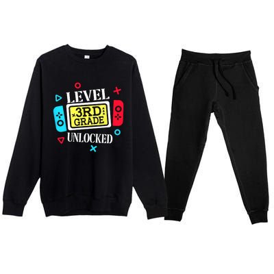 Level 3rd Grade Unlocked Third Back To School Gamer Boy Girl Premium Crewneck Sweatsuit Set