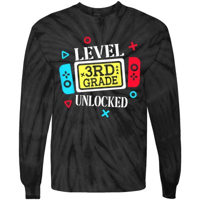 Level 3rd Grade Unlocked Third Back To School Gamer Boy Girl Tie-Dye Long Sleeve Shirt