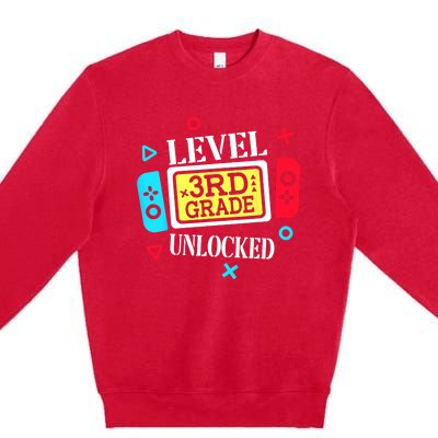 Level 3rd Grade Unlocked Third Back To School Gamer Boy Girl Premium Crewneck Sweatshirt