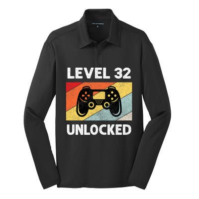 Level 32 Unlocked Turning 32 Years Old Silk Touch Performance Long Sleeve Polo