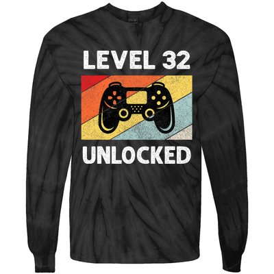 Level 32 Unlocked Turning 32 Years Old Tie-Dye Long Sleeve Shirt