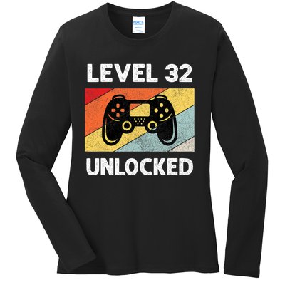 Level 32 Unlocked Turning 32 Years Old Ladies Long Sleeve Shirt