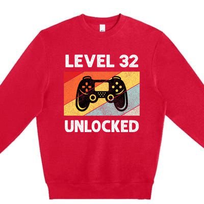 Level 32 Unlocked Turning 32 Years Old Premium Crewneck Sweatshirt