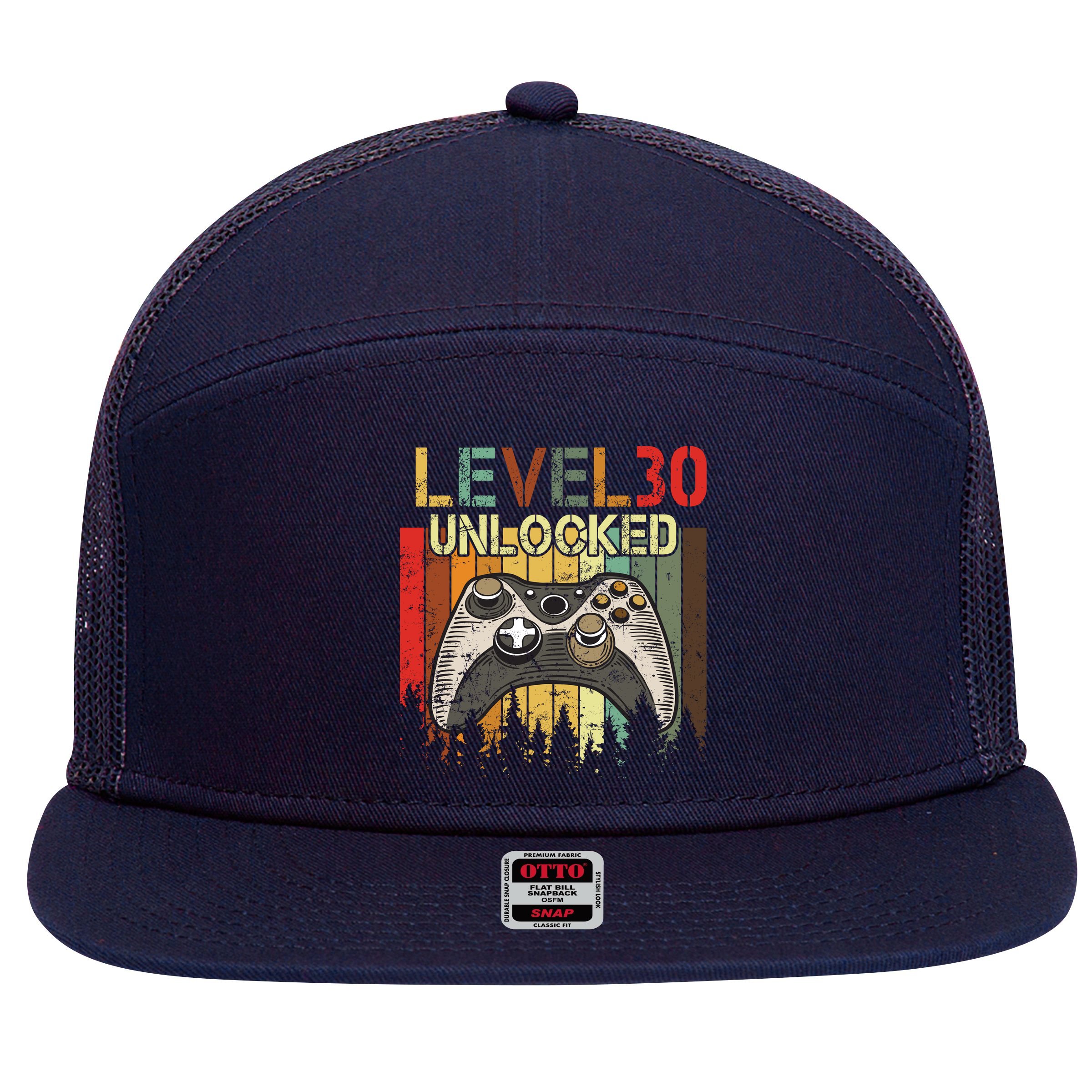 Level 30 Unlocked Video Game 30th Birthday 7 Panel Mesh Trucker Snapback Hat