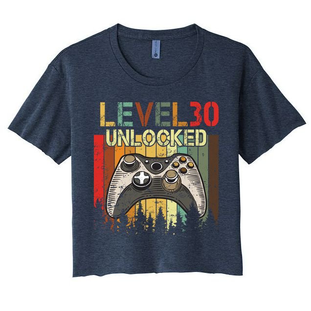 Level 30 Unlocked Video Game 30th Birthday Women's Crop Top Tee