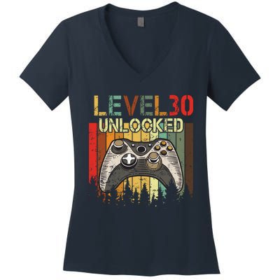 Level 30 Unlocked Video Game 30th Birthday Women's V-Neck T-Shirt