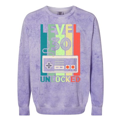 Level 30 Unlocked Video Gamer 30th Birthday Gifts Colorblast Crewneck Sweatshirt