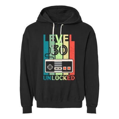 Level 30 Unlocked Video Gamer 30th Birthday Gifts Garment-Dyed Fleece Hoodie