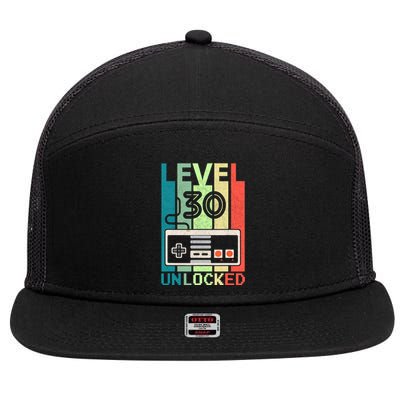 Level 30 Unlocked Video Gamer 30th Birthday Gifts 7 Panel Mesh Trucker Snapback Hat